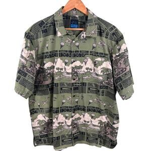 LA Police Gear Large Green Military Tactical Tiki Short Sleeve Snap Button Shirt